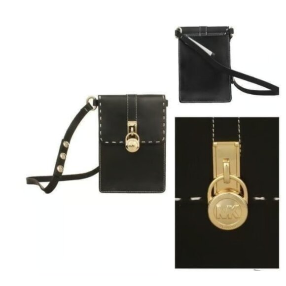 MICHAEL Michael Kors Hamilton black leather snap belt bag gold hardware NWT, S - Picture 12 of 12